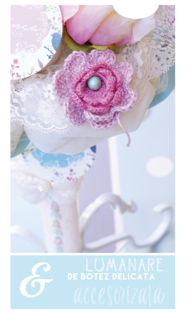 Lumanare botez pentru fetite cu flori si margele, 65x4cm, Margica 3